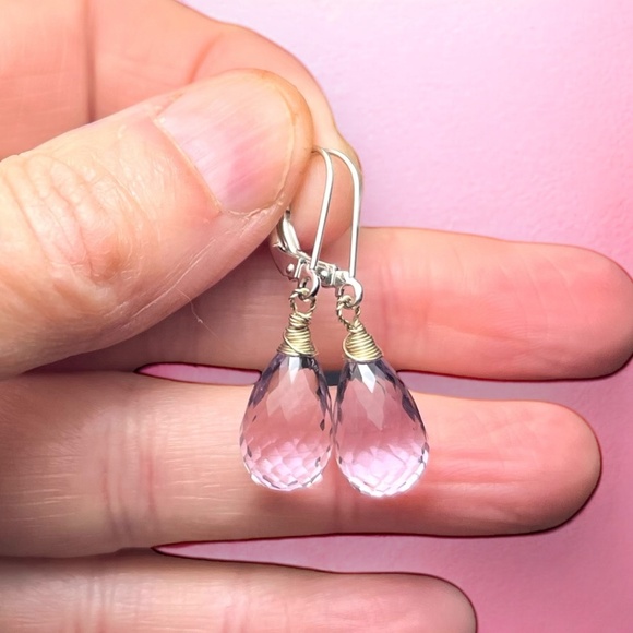 Handcrafted Natural Rose de France Amethyst Earrings 14K White Gold, NEW - Picture 8 of 9